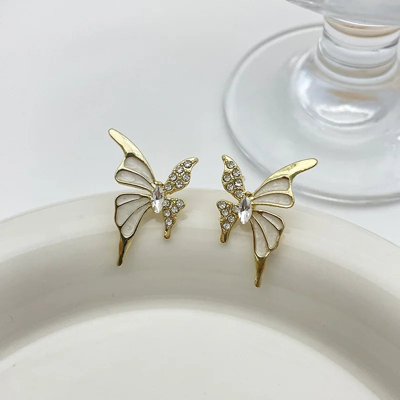 Women's Cute Butterfly Crystal Wing Stud Earrings