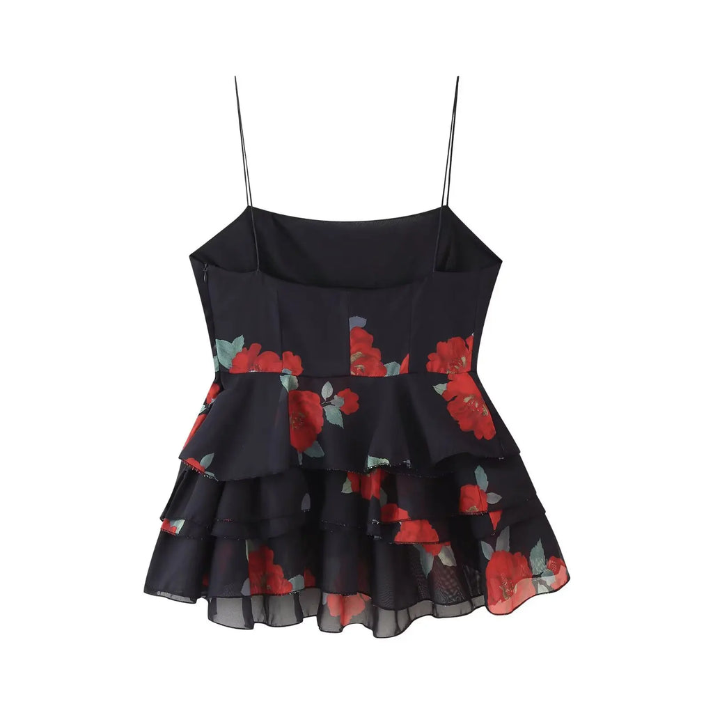 Floral Suspender Top & Midi Skirt Set