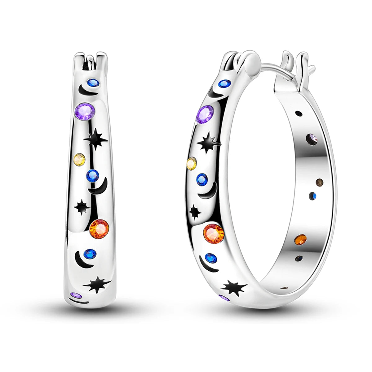 Women's 925 Sterling Silver Starry Sky Hoop Earrings