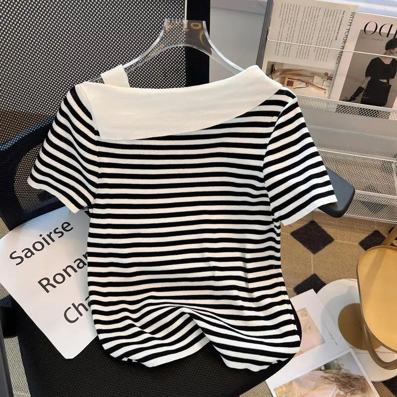 Striped Knit Batwing Pullover