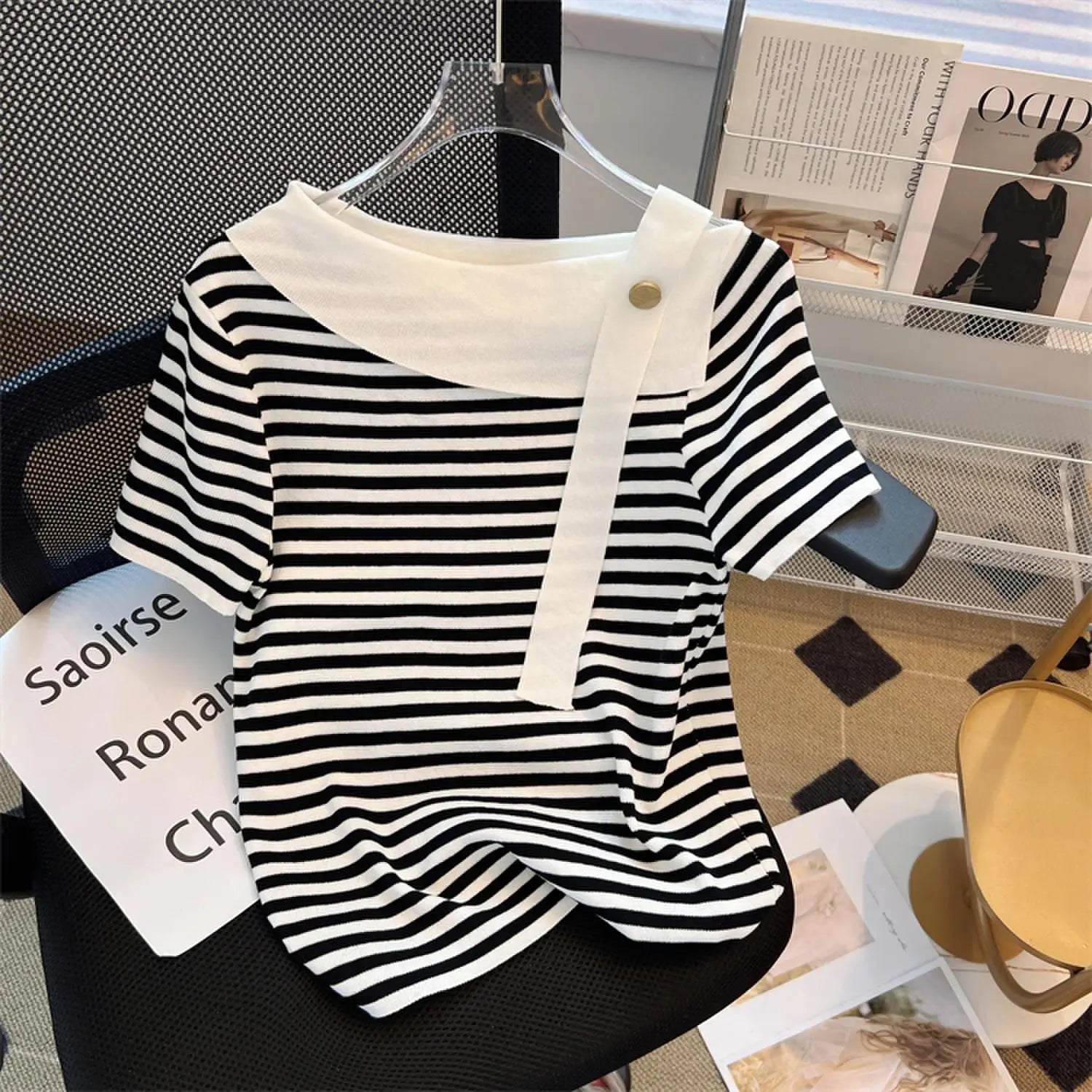 Striped Knit Batwing Pullover