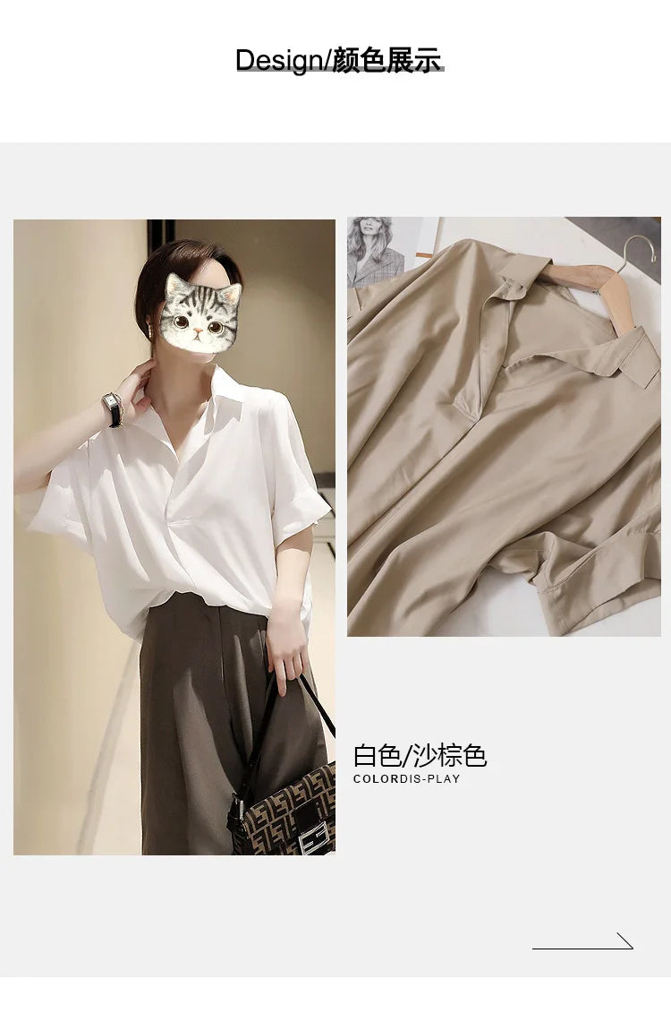 Chiffon Ruched Short Sleeve Blouse