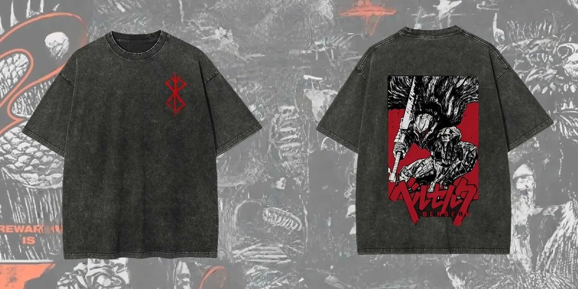 New Arrival Mens Clothes Tee Shirt Homme Graphic T-Shirts Men Tshirt for Men Ropa Hombre Washed Anime Berserk Baggy Camisetas
