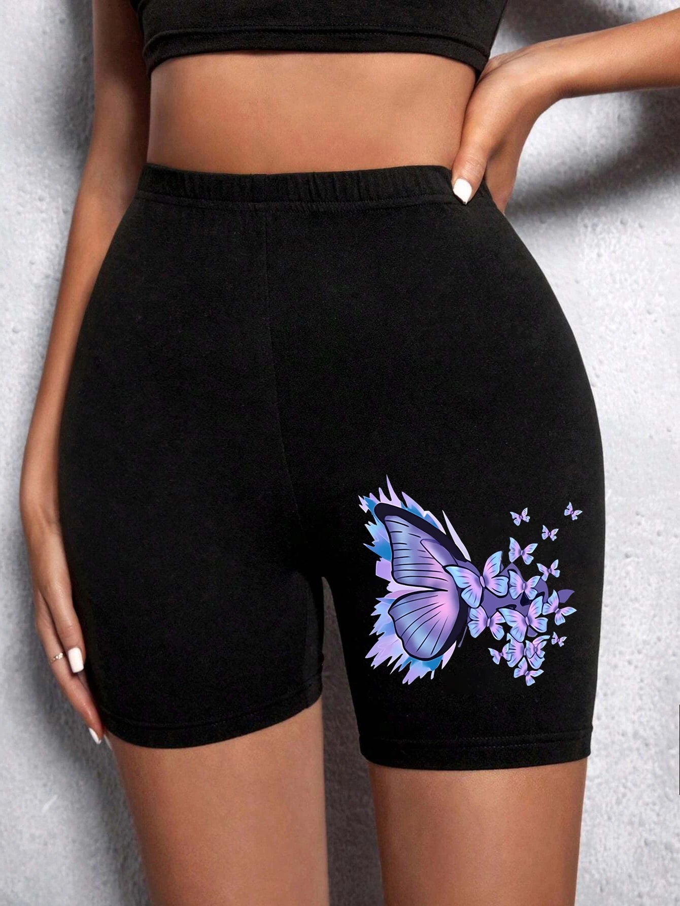 Butterfly Print High Waist Sport Shorts