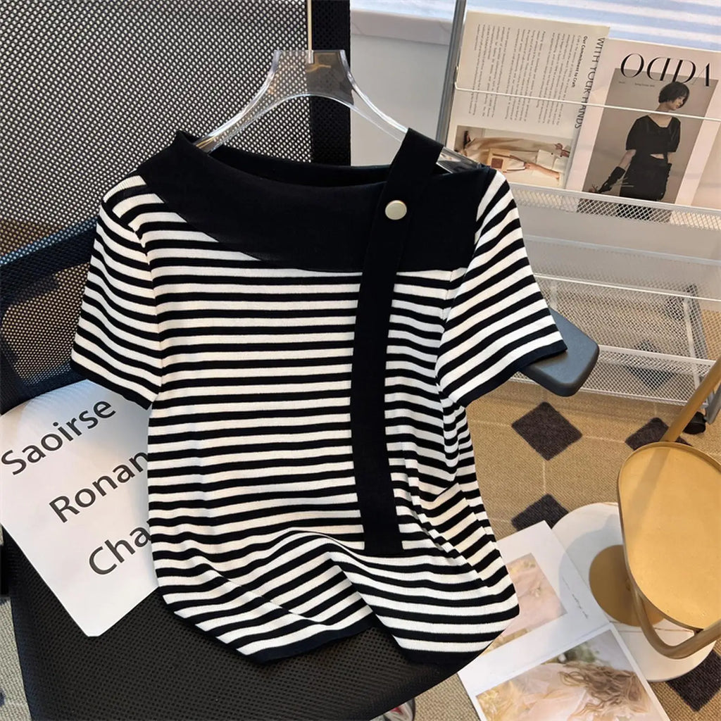 Striped Knit Batwing Pullover