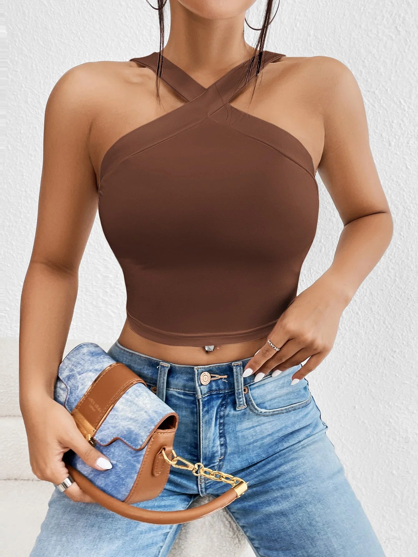 Solid Slim Halter Crop Top