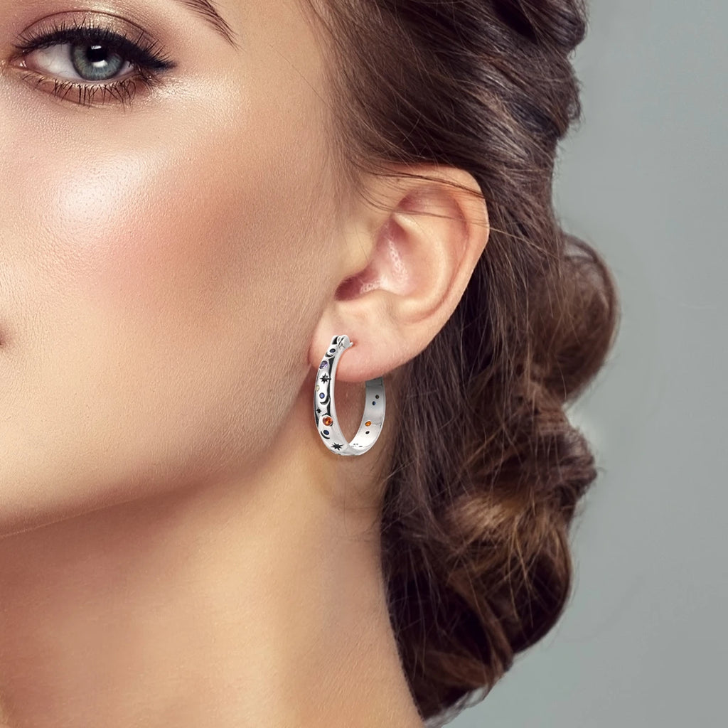 Women's 925 Sterling Silver Starry Sky Hoop Earrings