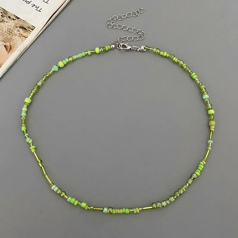 Women's Colorful Glass Beads Choker Necklace