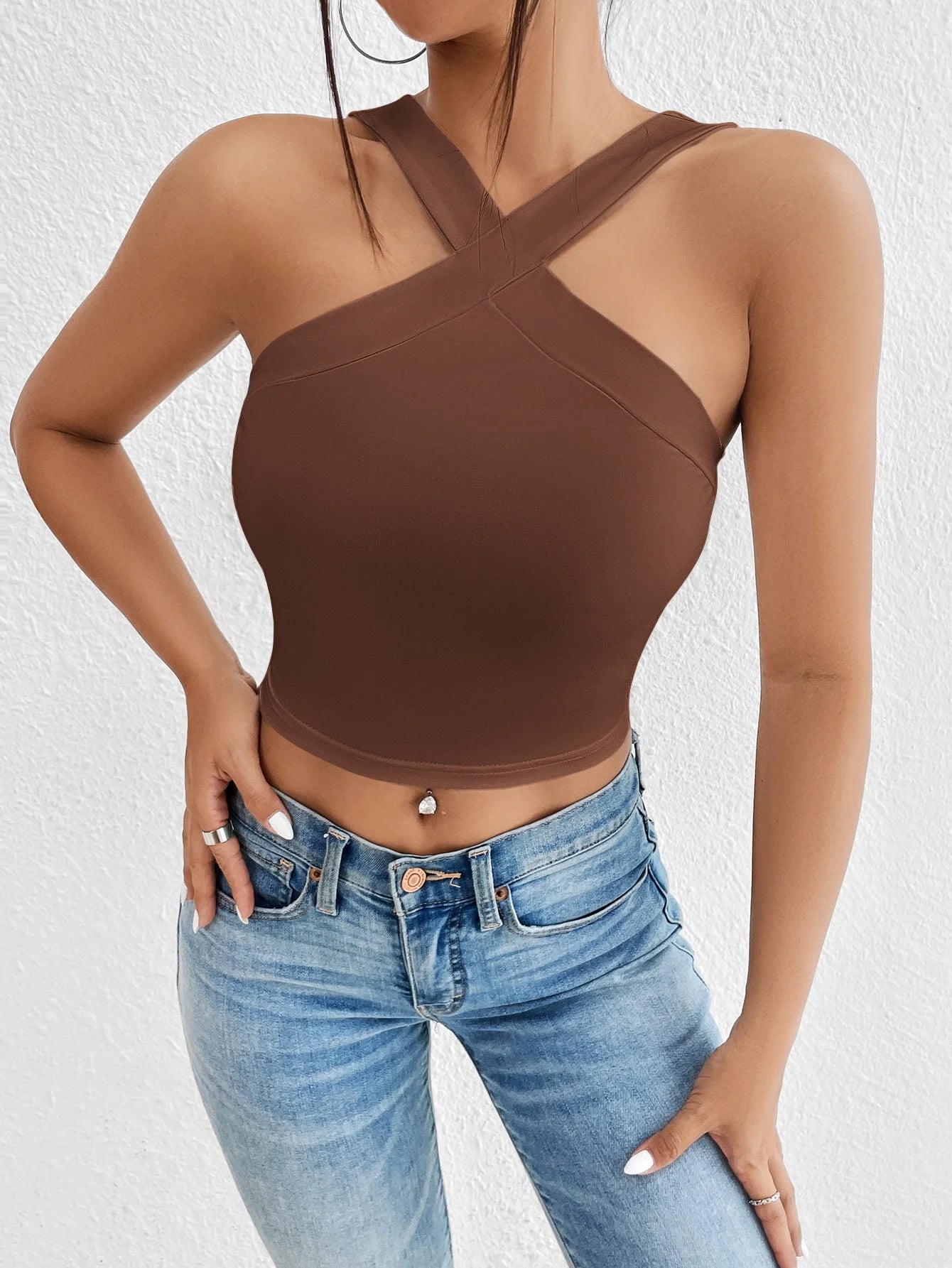 Solid Slim Halter Crop Top