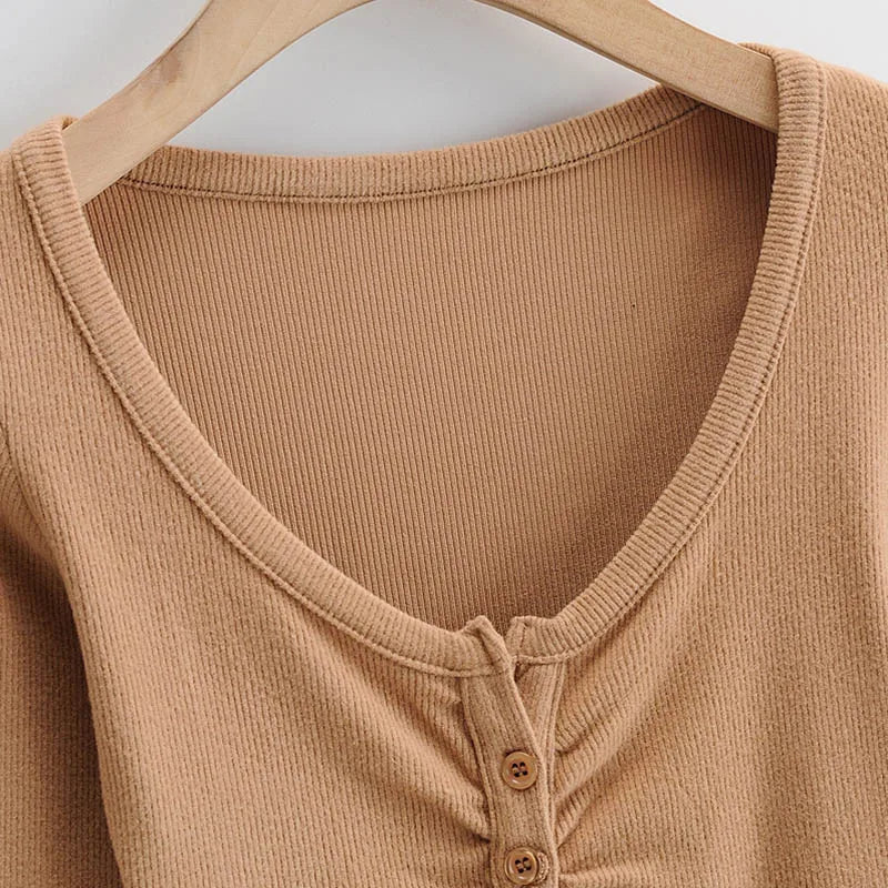 Long Sleeve Button Crop Top