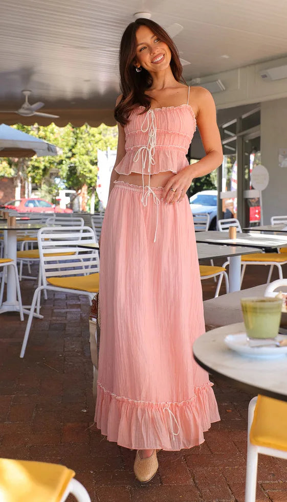 Bow Pleated Halter Top & Skirt Set