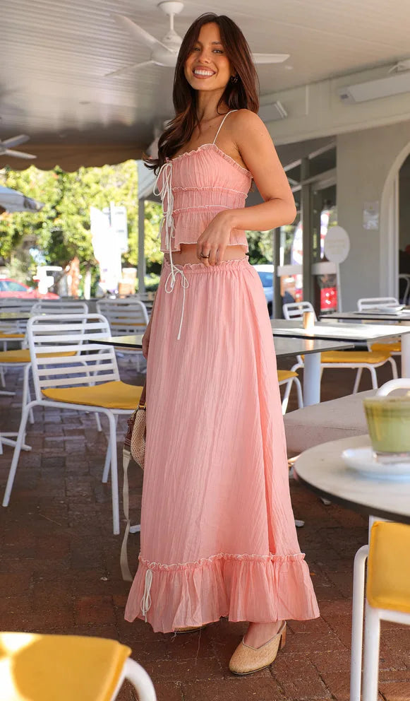 Bow Pleated Halter Top & Skirt Set