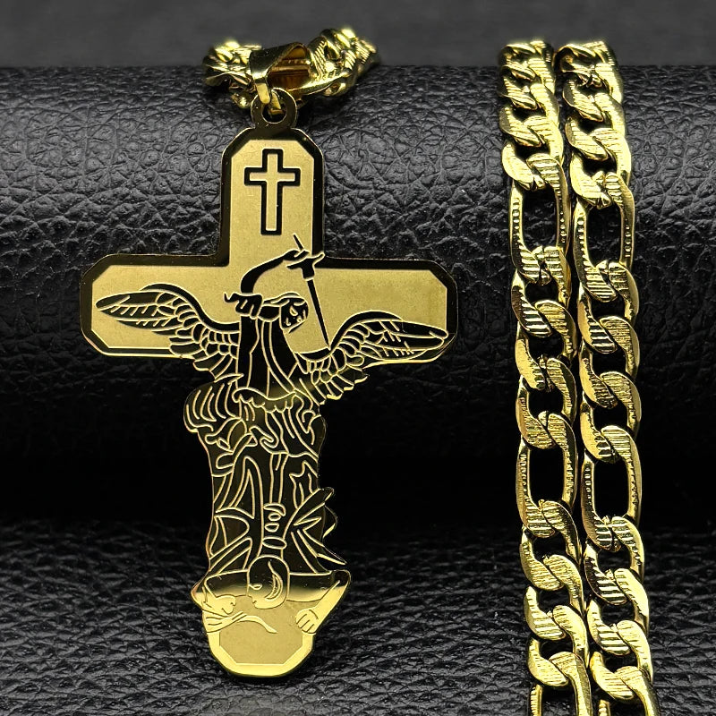 Fashion personality Cross Religious Pendant Men's Faith Stainless steel Gold plated Cross Necklace Punk Jewelry Accessories