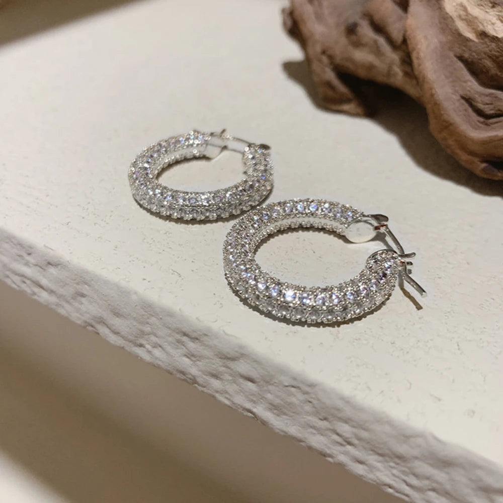 Women's CZ Stone Bling Hoop Earrings – Big & Small Sizes