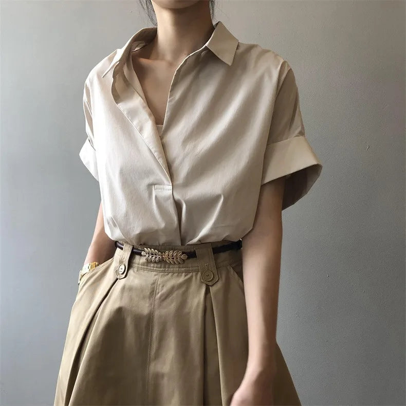 Chiffon Ruched Short Sleeve Blouse