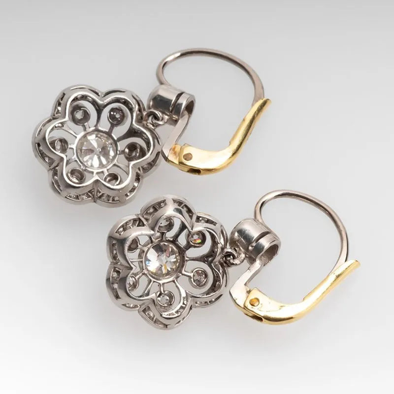 Women's Gorgeous Flower Crystal White CZ Drop Earrings