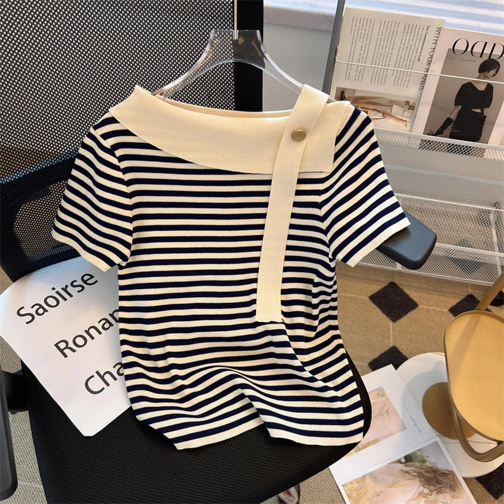 Striped Knit Batwing Pullover