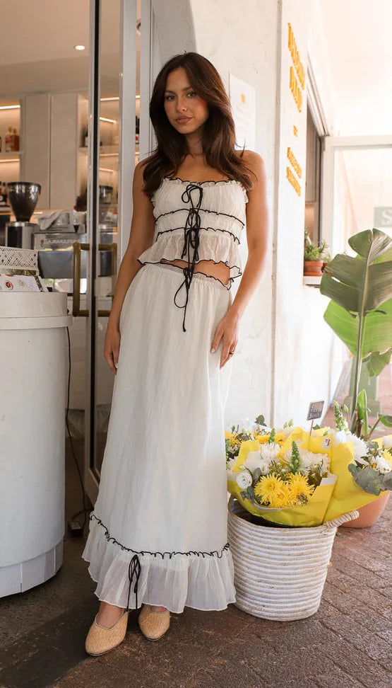 Bow Pleated Halter Top & Skirt Set