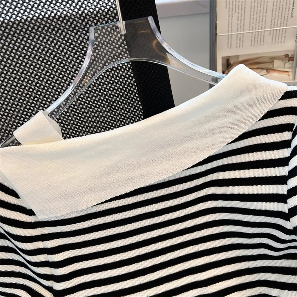 Striped Knit Batwing Pullover