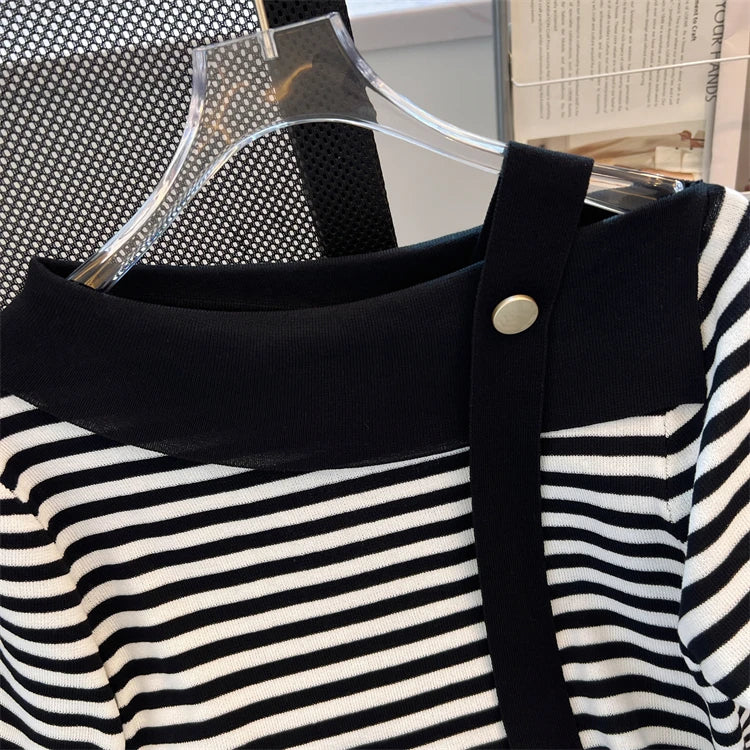Striped Knit Batwing Pullover