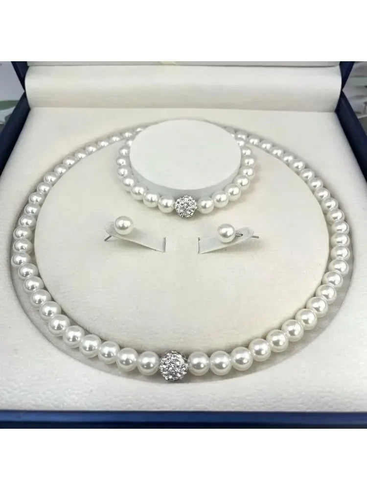 Women's 3-Piece Imitation Pearl Fireball Necklace, Bracelet & Earring Set
