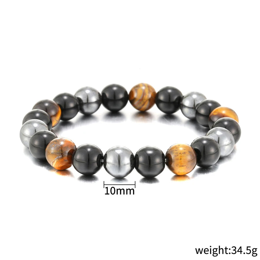 Natural Obsidian Hematite Tiger Eye Beaded Bracelet
