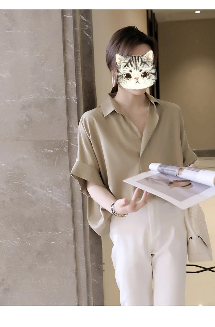 Chiffon Ruched Short Sleeve Blouse