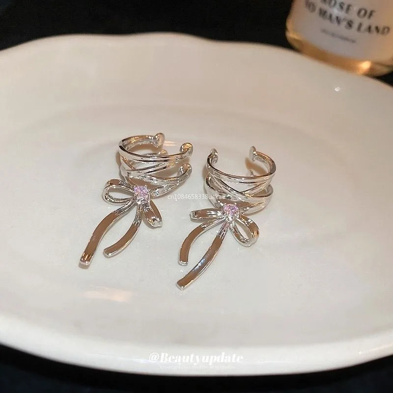 Women's Bow Knot Ballet Ribbon Clip-On Ear Cuff Earrings