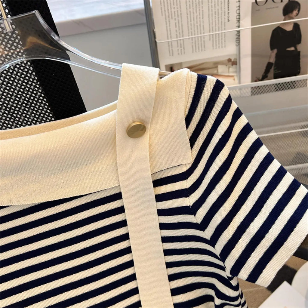 Striped Knit Batwing Pullover