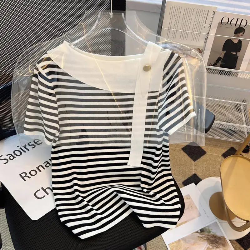Striped Knit Batwing Pullover