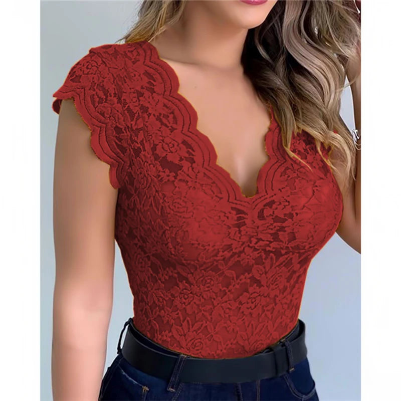 V-Neck Lace Hollow Out Tank