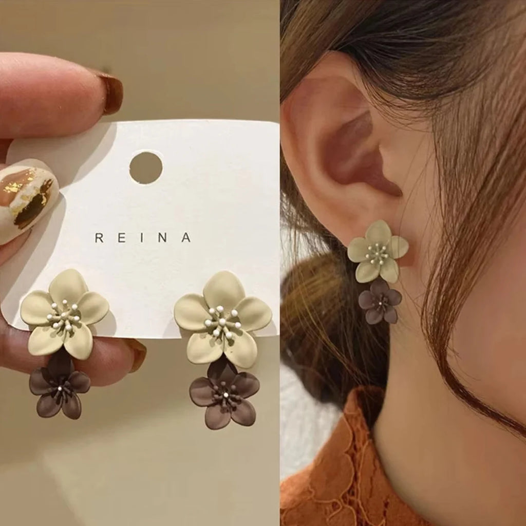Women's Two-Tone Flower Drop Dangle Earrings