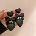 Heart Black Bow Earring for Women Design High-end Dangle Earrings Elegant New Fashion Solid Color Charm Jewelry