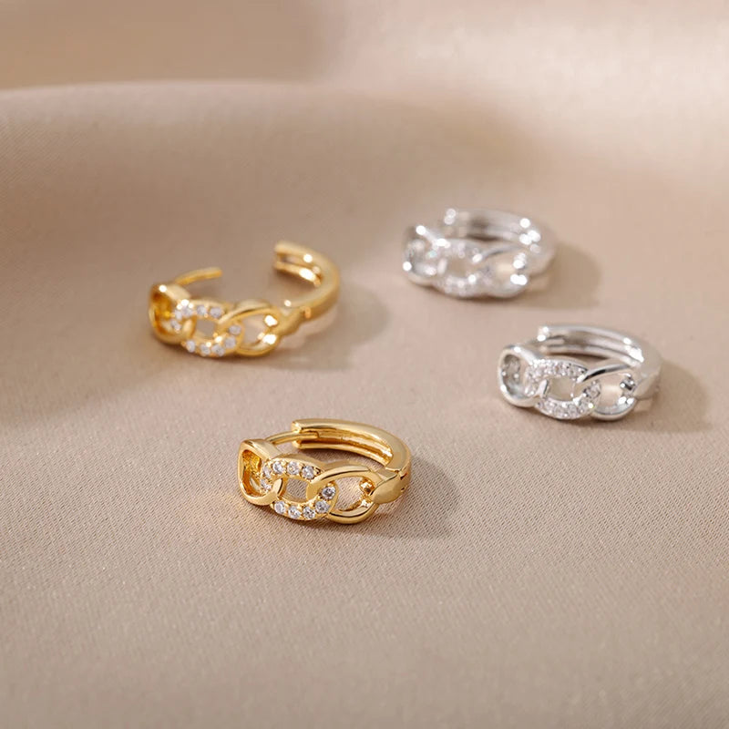 Women's Zircon Star Huggie Hoop Earrings in Gold Stainless Steel