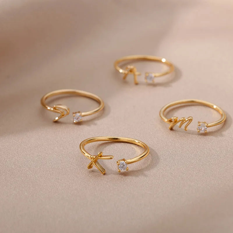 Tiny Initial Letter Rings For Women Stainless Steel A-Z Letters Adjustable Ring Female Christmas Aesthetic Jewelry bijoux femme