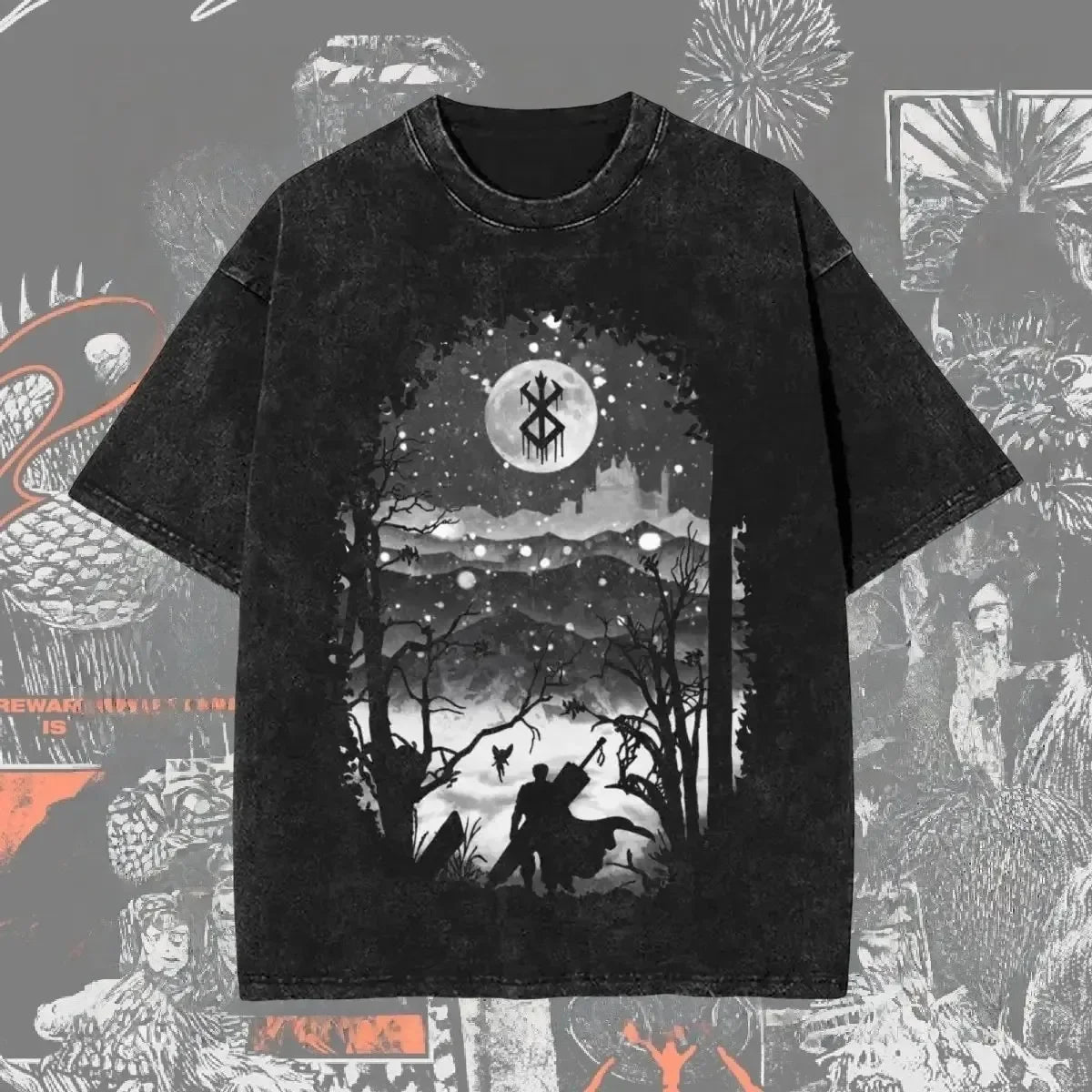 New Arrival Mens Clothes Tee Shirt Homme Graphic T-Shirts Men Tshirt for Men Ropa Hombre Washed Anime Berserk Baggy Camisetas
