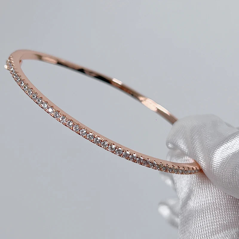 Quality Brand Pure 925 Sterling Silver Jewelry For Women Gold Bangle Move Diamond Bangle Wedding Jewelry Around Rivet 6cm Bangle