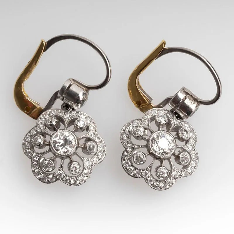 Women's Gorgeous Flower Crystal White CZ Drop Earrings