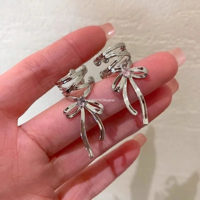 Women's Bow Knot Ballet Ribbon Clip-On Ear Cuff Earrings