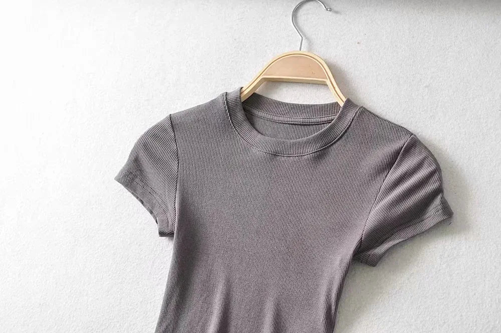 O-Neck Slim Stretch Crop Tee