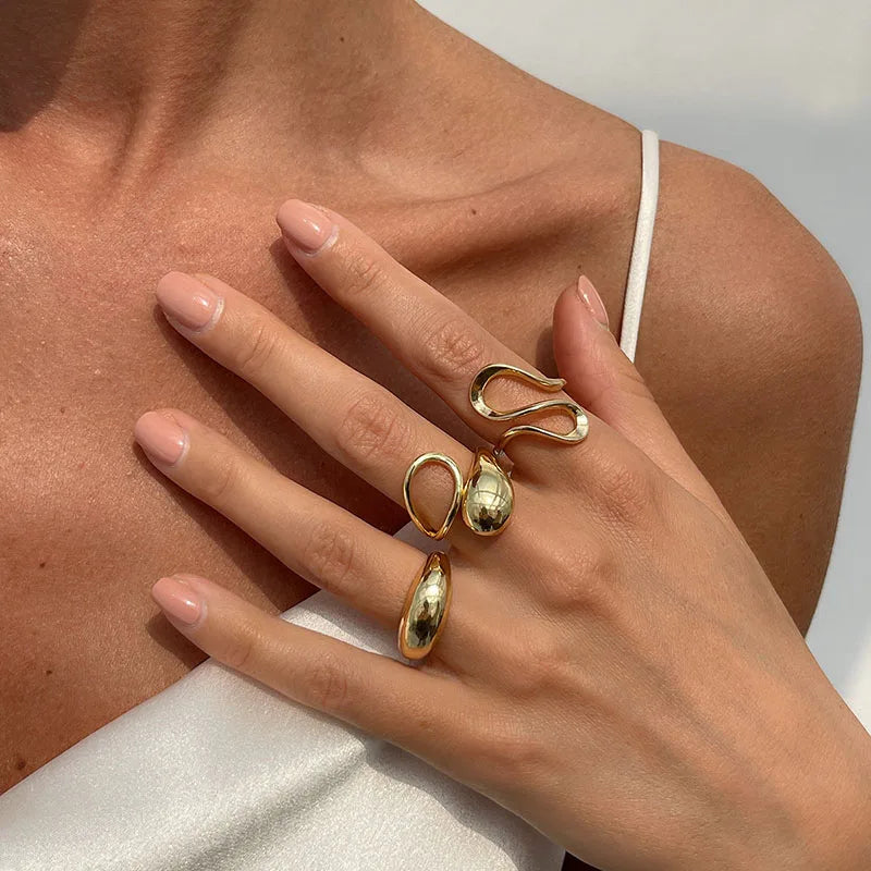 Fashion Vintage Metal Rings For Women Gift Punk Hip Hop Gold Silver Color Irregular Knuckle Joint Ring 14pcs/set