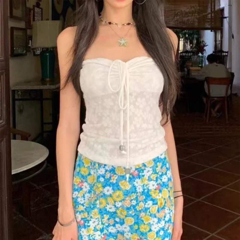 Floral Lace-Up Halter Cami