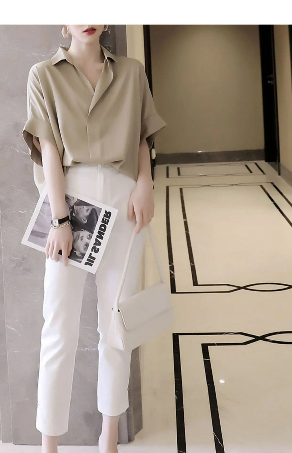 Chiffon Ruched Short Sleeve Blouse