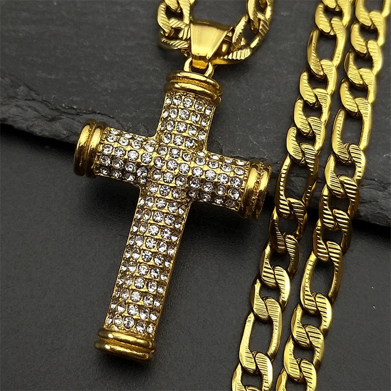Fashion personality Cross Religious Pendant Men's Faith Stainless steel Gold plated Cross Necklace Punk Jewelry Accessories