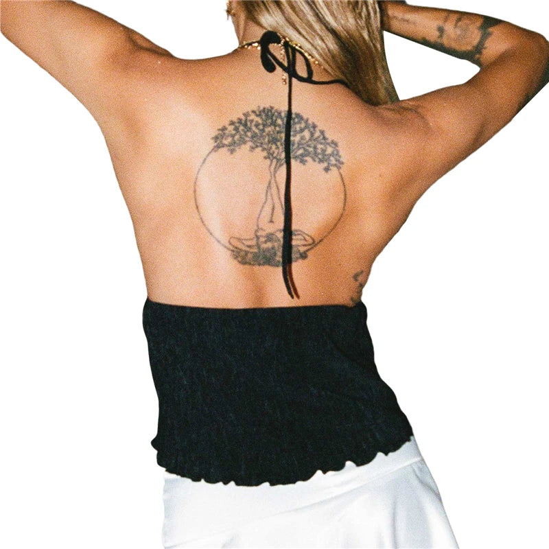 Bowknot Lace-Up Halter Crop Top