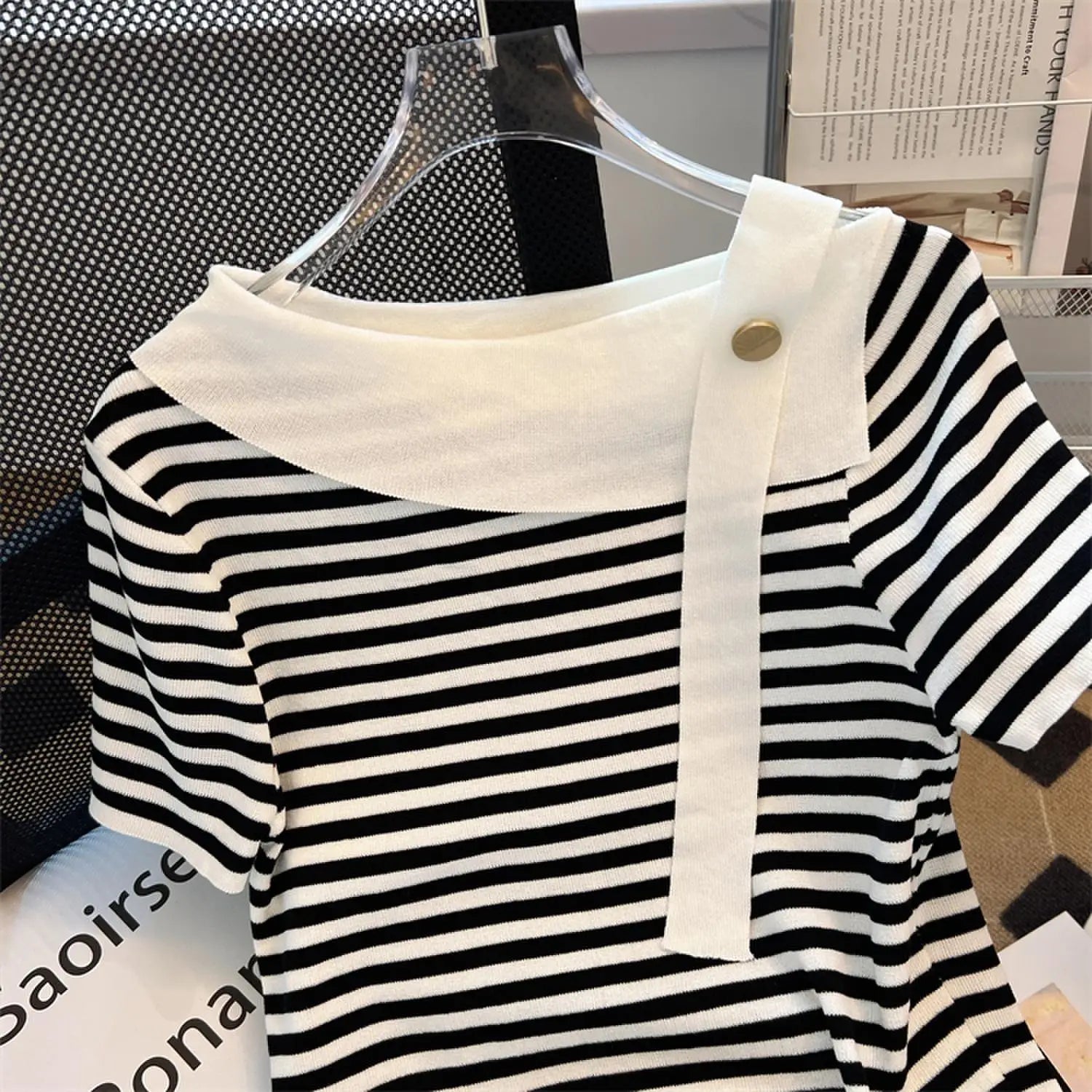 Striped Knit Batwing Pullover