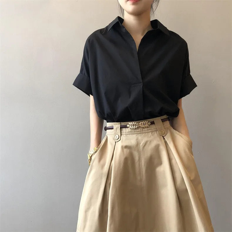 Chiffon Ruched Short Sleeve Blouse