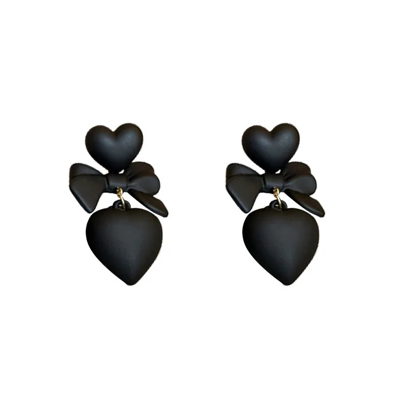 Heart Black Bow Earring for Women Design High-end Dangle Earrings Elegant New Fashion Solid Color Charm Jewelry