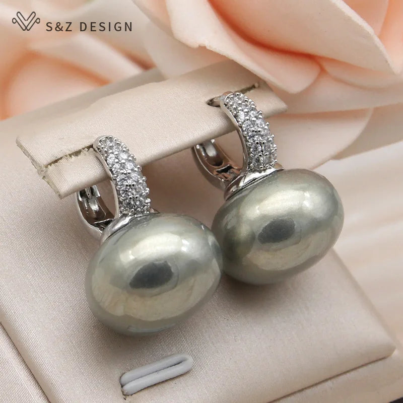 Women's Pearl & Cubic Zirconia Round Dangle Earrings
