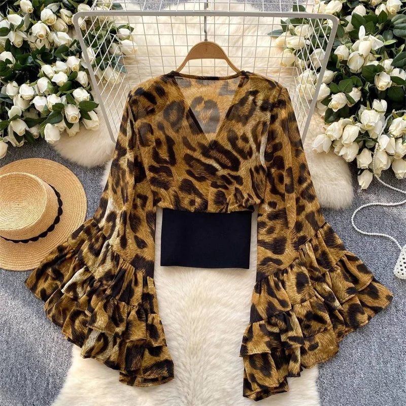 Chiffon Print Flare Sleeve Blouse